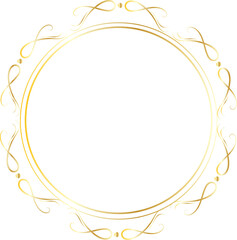 Golden decorative round frame vintage style illustration on transparent background.