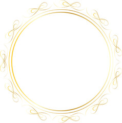 Golden decorative round frame vintage style illustration on transparent background.