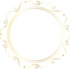 Golden decorative round frame vintage style illustration on transparent background.