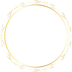 Golden decorative round frame vintage style illustration on transparent background.