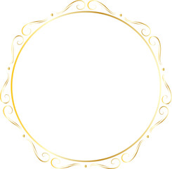 Golden decorative round frame vintage style illustration on transparent background.