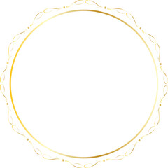 Golden decorative round frame vintage style illustration on transparent background.