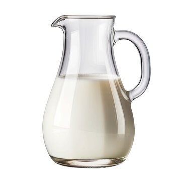 Glass jug of milk isolated on a transparent background.