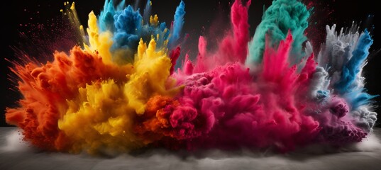 Colorful powder explosion abstract close up dust background with vibrant holi paint bursts