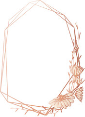 Rose gold geometric frame with floral illustration on transparent background.