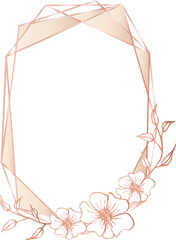 Rose gold geometric frame with floral illustration on transparent background.