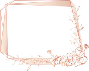 Rose gold geometric frame with floral illustration on transparent background.