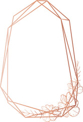 Rose gold geometric frame with floral illustration on transparent background.
