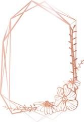 Obraz premium Rose gold geometric frame with floral illustration on transparent background.