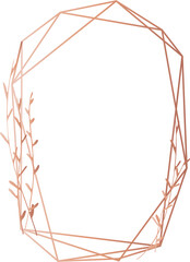 Rose gold geometric frame with floral illustration on transparent background.