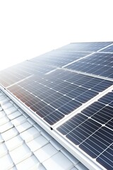 Obraz premium Closeup of roof covered with solar panels on white background Generative Ai