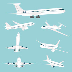 airplanes flying set in flat style vector