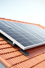 Closeup of roof covered with solar panels on white background Generative Ai