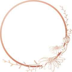 Pink gold  flower wreath illustration on transparent background.
