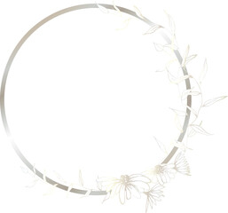 Silver flower wreath illustration on transparent background.
