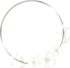 Silver flower wreath illustration on transparent background.
