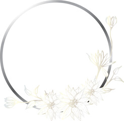 Silver flower wreath illustration on transparent background.
