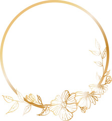 Golden flower wreath illustration on transparent background.
