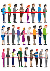 Obraz premium group of people waiting in line queue in vertical format