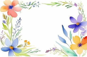 Naklejka na ściany i meble white background frame with watercolor flowers around the edges. In the center there is empty space for text