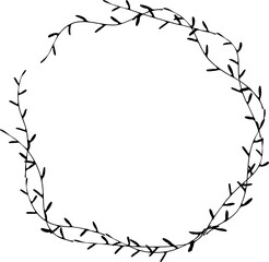 Decorative hand drawn flowers round frame illustration on transparent background.
