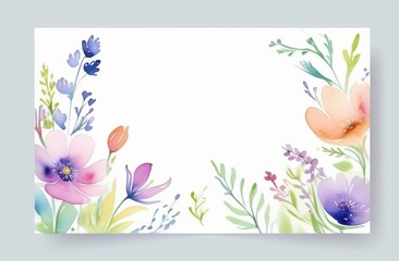white background frame with watercolor flowers around the edges. In the center there is empty space for text