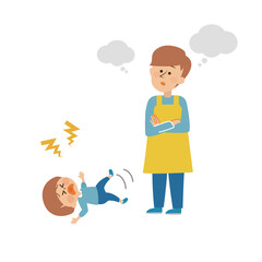 癇癪をおこす子供　お父さん　かわいいイラスト素材
