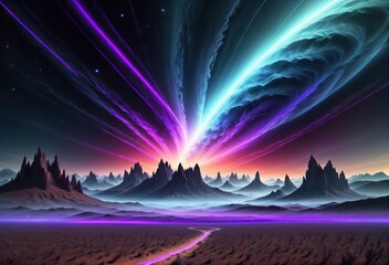 Obraz premium An abstract landscape composed of fractals creates a visual perception of a futuristic space, where geometric shapes intertwine into aesthetically complex compositions.Generative AI.