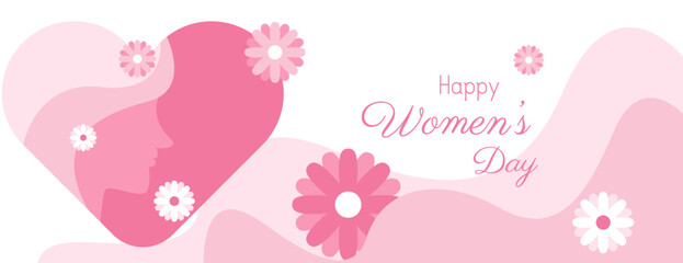 happy women's day banner design with pink color