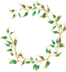 Leaf round frame for decoration illustration on transparent background.
