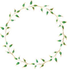 Leaf round frame for decoration illustration on transparent background.

