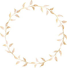 Fototapeta na wymiar Leaf round frame pink gold illustration on transparent background. 