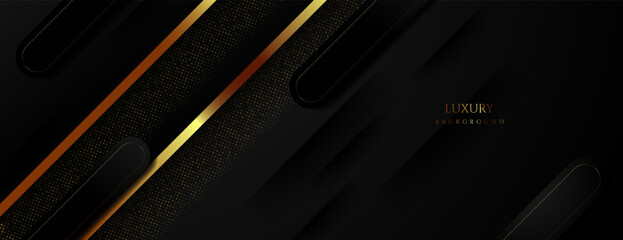Naklejka premium Abstract black and gold overlapping layers on dark background. Graphic concept for your design