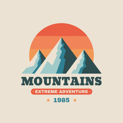 Mountain logo badge graphic design. Hiking climbing emblem. Expedition adventure outdoor logo sign. Vector illustration. Concept badge for t-shirt design. - 710401469