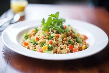 hearty chickpea salad with quinoa and diced peppers