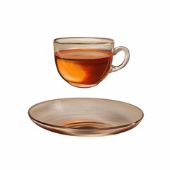 Cup of tea and saucer. Graphic illustration isolated on white background. Design element for tea labels, packaging, flyers, banners, covers, menus.