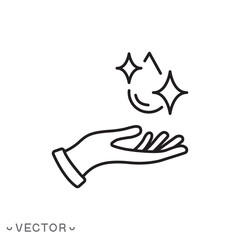 sanitize hands icon, dermatology gel alcohol, antibacterial skincare, cleaner lotion of virus, thin line symbol isolated on white background, editable vector eps10 illustration