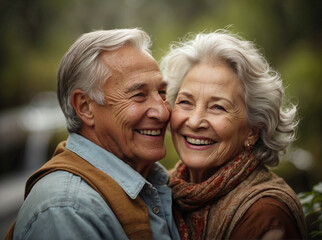Portrait of happy senior caucasic couple outdoors. Active aging, healthy lifestyle, enduring love.