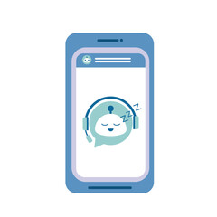 Chat Bot sleeping on smartphone vector. Virtual assistant Bot sleeps. Customer support service bot. Vector