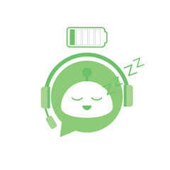 Chat Bot sleeping vector. Virtual assistant Bot sleep with low battery. Customer support service bot. Vector