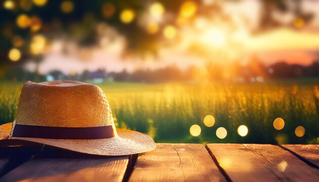chapeau dans l&rsquo;herbe, concept de nature, loisirs, d&eacute;tente, vacances, campagne