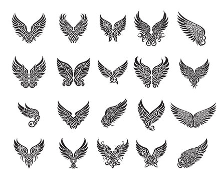A collection of Celtic-style vector wings