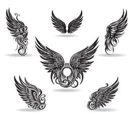 Collection of vector wings the style of engraving