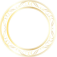 Golden decorative round frames vintage style illustration on transparent background.
