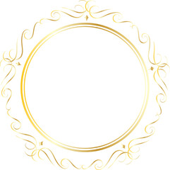 Golden decorative round frames vintage style illustration on transparent background.
