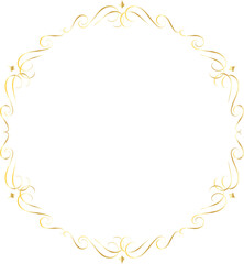 Golden decorative round frames vintage style illustration on transparent background.
