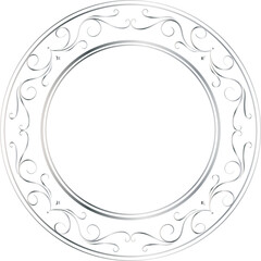 Silver decorative round frames vintage style illustration on transparent background.
