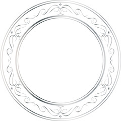 Silver decorative round frames vintage style illustration on transparent background.
