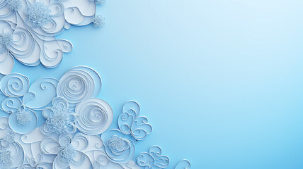 Obraz premium abstract smooth blue light background with delicate pastel floral ornament, frame for greetings and text