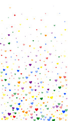 Rainbow colored scattered hearts. LGBT valentine